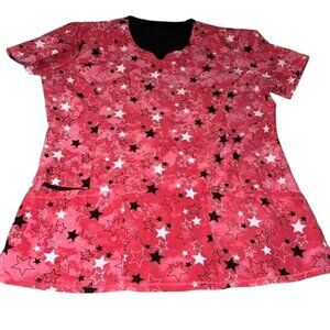 Cherokee Infinity Star Print Pink Scrub Top S